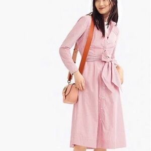J. Crew Red Stripe Button-Front Midi Shirt Dress